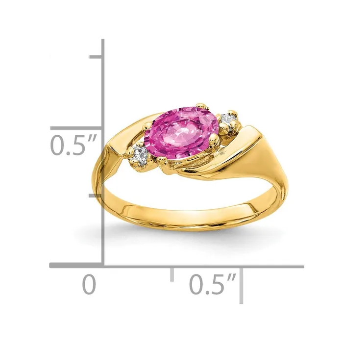Rings Goldiacom 14K Yellow Gold 7x5mm Oval Pink Sapphire AA Real Diamond ring