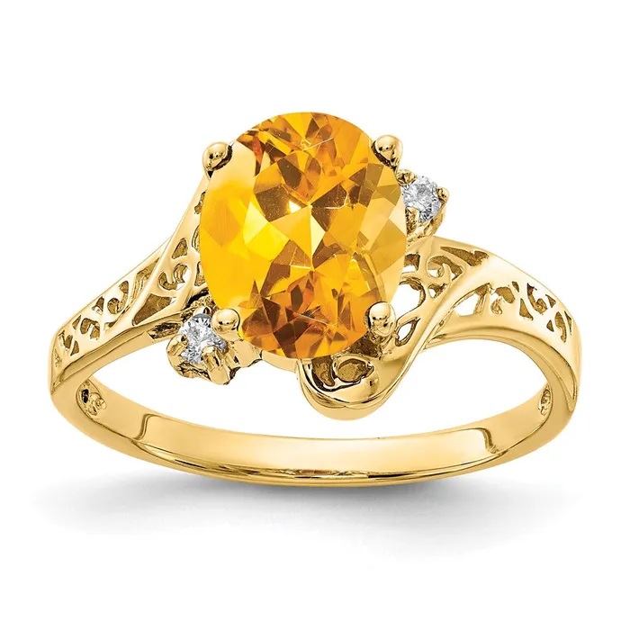 Rings Goldiacom 14K Yellow Gold 9x7mm Oval Citrine Checker A Real Diamond ring Rings Goldiacom 14K Yellow Gold 9x7mm Oval Citrine Checker A Real Diamond ring