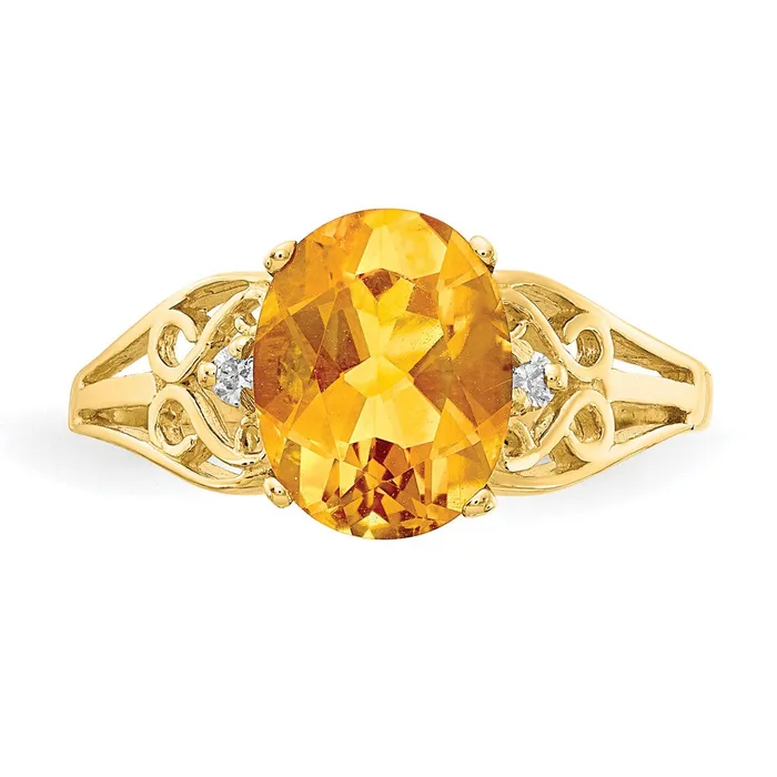 Rings Goldiacom 14K Yellow Gold 9x7mm Oval Citrine Checker A Real Diamond ring