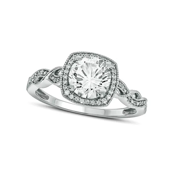 Rings Goldia LabCreated White Sapphire and 010 CT TW Diamond Cushion Frame Twist Shank Antique VintageStyle Ring in Solid 10K White Gold Rings Goldia LabCreated White Sapphire and 010 CT TW Diamond Cushion Frame Twist Shank Antique VintageStyle Ring in Solid 10K White Gold