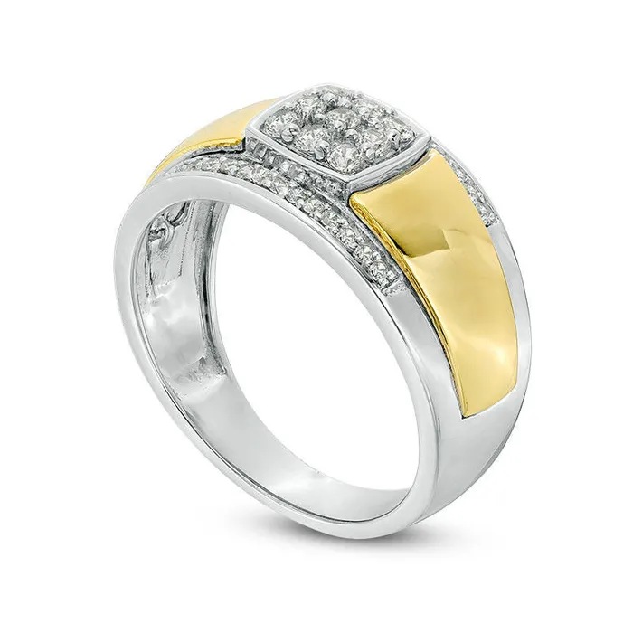 Rings Goldia Mens 038 CT TW Composite Natural Diamond Stepped Edge Ring in Solid 10K TwoTone Gold Rings Goldia Mens 038 CT TW Composite Natural Diamond Stepped Edge Ring in Solid 10K TwoTone Gold