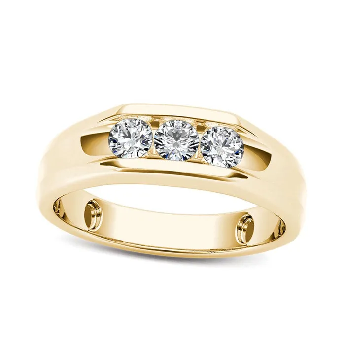 Rings Goldia Mens 050 CT TW Natural Diamond Three Stone Wedding Band in Solid 14K Gold Rings Goldia Mens 050 CT TW Natural Diamond Three Stone Wedding Band in Solid 14K Gold