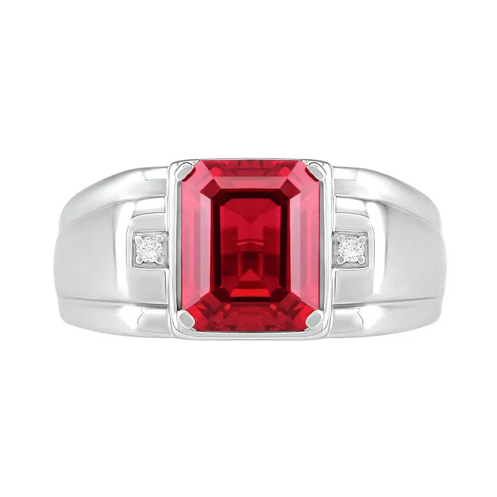 Rings Goldia Mens EmeraldCut LabCreated Ruby and Diamond Accent Collar Stepped Edge Ring in Sterling Silver Rings Goldia Mens EmeraldCut LabCreated Ruby and Diamond Accent Collar Stepped Edge Ring in Sterling Silver