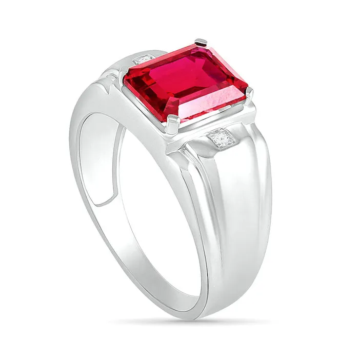 Rings Goldia Mens EmeraldCut LabCreated Ruby and Diamond Accent Collar Stepped Edge Ring in Sterling Silver Rings Goldia Mens EmeraldCut LabCreated Ruby and Diamond Accent Collar Stepped Edge Ring in Sterling Silver