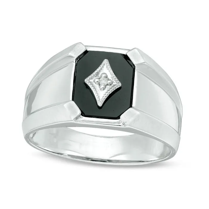 Rings Goldia Mens Octagon Onyx and Natural Diamond Accent Antique VintageStyle Signet Ring in Solid 10K White Gold Rings Goldia Mens Octagon Onyx and Natural Diamond Accent Antique VintageStyle Signet Ring in Solid 10K White Gold