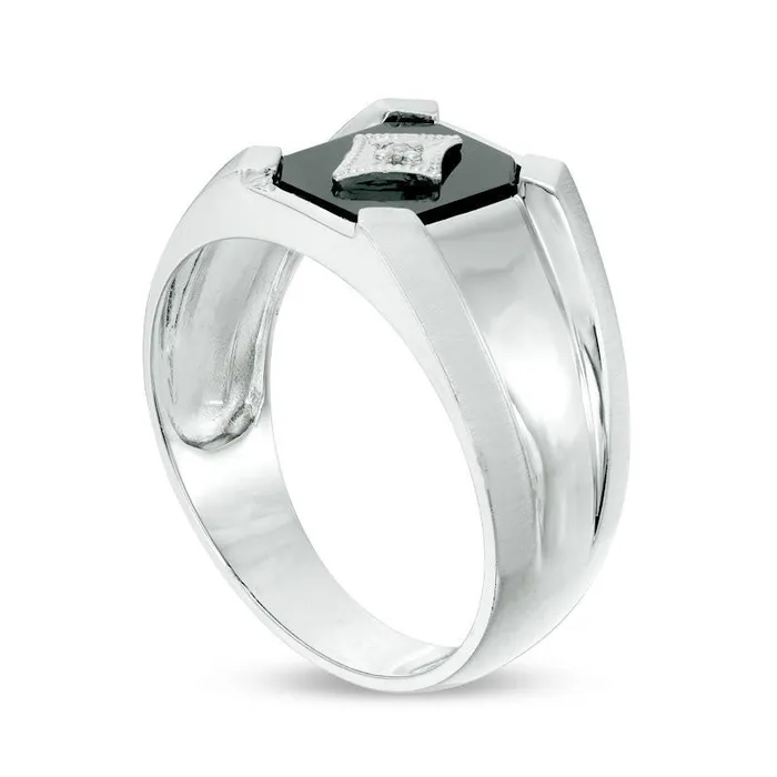 Rings Goldia Mens Octagon Onyx and Natural Diamond Accent Antique VintageStyle Signet Ring in Solid 10K White Gold Rings Goldia Mens Octagon Onyx and Natural Diamond Accent Antique VintageStyle Signet Ring in Solid 10K White Gold