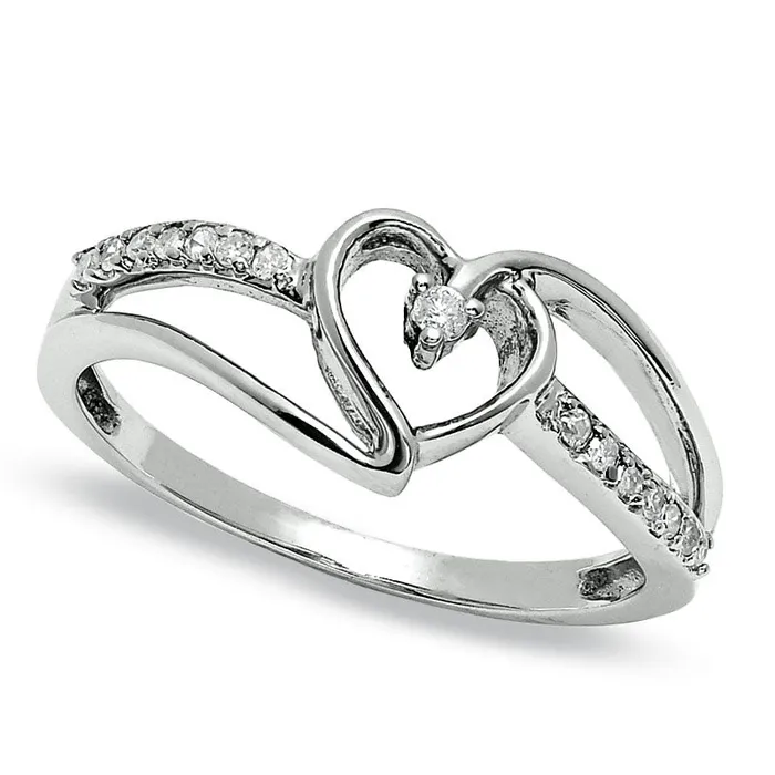 Rings Goldia Natural Diamond Accent Heart Ring in Solid 10K White Gold