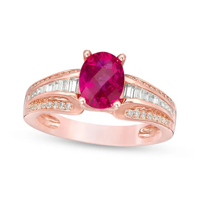 Rings Goldia Oval LabCreated Ruby and White Sapphire MultiRow Ring in Sterling Silver with Solid 14K Rose Gold Plate Rings Goldia Oval LabCreated Ruby and White Sapphire MultiRow Ring in Sterling Silver with Solid 14K Rose Gold Plate