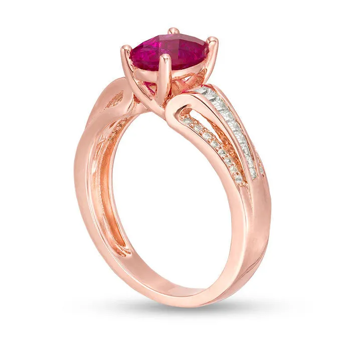 Rings Goldia Oval LabCreated Ruby and White Sapphire MultiRow Ring in Sterling Silver with Solid 14K Rose Gold Plate Rings Goldia Oval LabCreated Ruby and White Sapphire MultiRow Ring in Sterling Silver with Solid 14K Rose Gold Plate