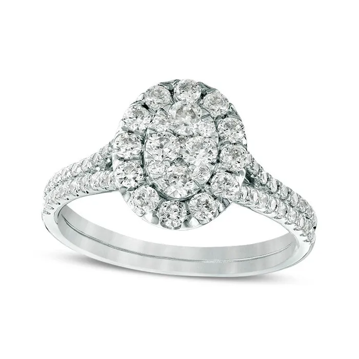 Rings Goldia Previously Owned 10 CT TW Composite Natural Diamond Oval Frame Engagement Ring in Solid 14K White Gold Rings Goldia Previously Owned 10 CT TW Composite Natural Diamond Oval Frame Engagement Ring in Solid 14K White Gold