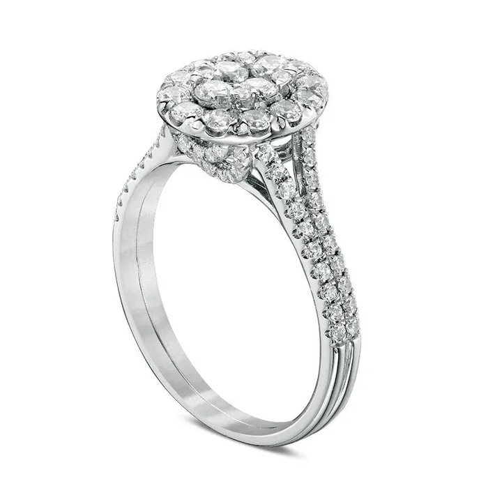Rings Goldia Previously Owned 10 CT TW Composite Natural Diamond Oval Frame Engagement Ring in Solid 14K White Gold