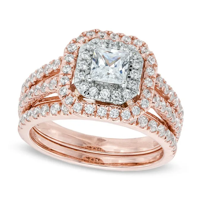 Rings Goldia Previously Owned 15 CT TW PrincessCut Natural Diamond Double Frame Bridal Engagement Ring Set in Solid 14K TwoTone Gold Rings Goldia Previously Owned 15 CT TW PrincessCut Natural Diamond Double Frame Bridal Engagement Ring Set in Solid 14K TwoTone Gold