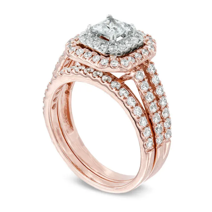 Rings Goldia Previously Owned 15 CT TW PrincessCut Natural Diamond Double Frame Bridal Engagement Ring Set in Solid 14K TwoTone Gold Rings Goldia Previously Owned 15 CT TW PrincessCut Natural Diamond Double Frame Bridal Engagement Ring Set in Solid 14K TwoTone Gold