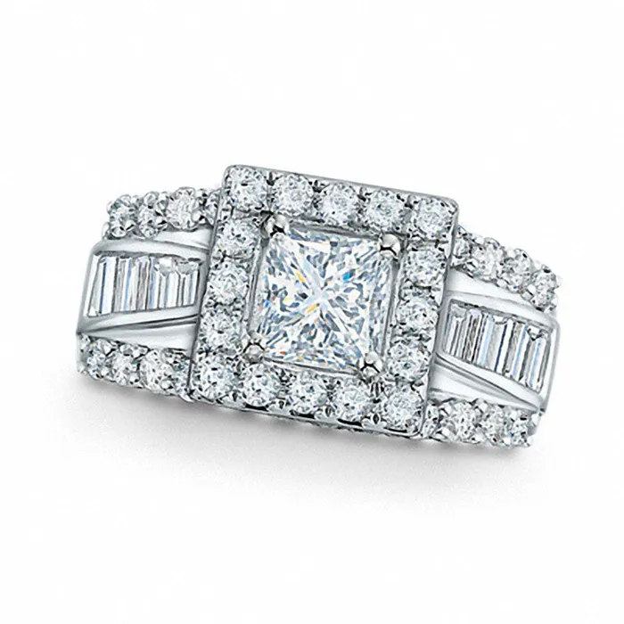 Rings Goldia Previously Owned 20 CT TW Frame Princess Cut Natural Diamond Engagement Ring in Solid 14K White Gold Rings Goldia Previously Owned 20 CT TW Frame Princess Cut Natural Diamond Engagement Ring in Solid 14K White Gold