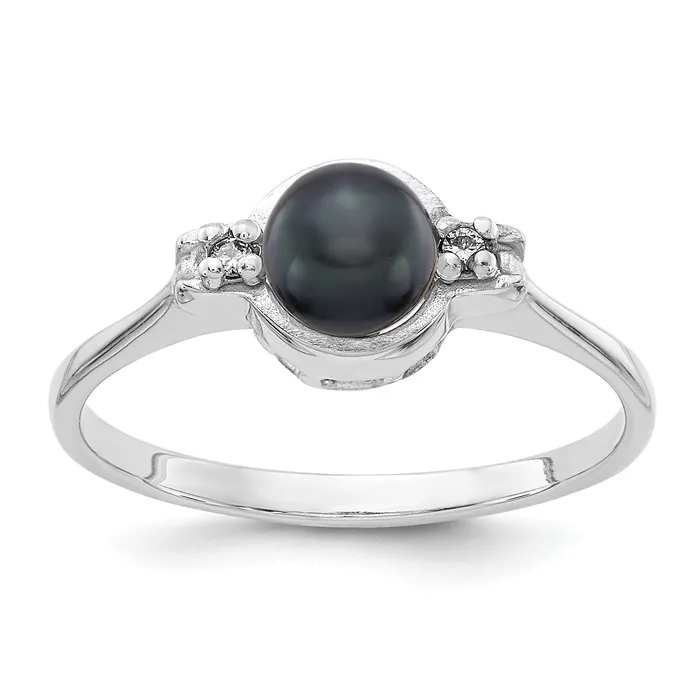 Rings Goldia Solid 14k White Gold 5mm BlacK FW Cultured Pearl A Simulated CZ Ring Rings Goldia Solid 14k White Gold 5mm BlacK FW Cultured Pearl A Simulated CZ Ring