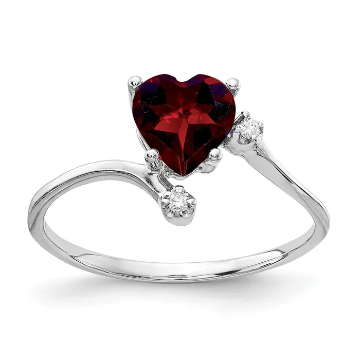 Rings Goldia Solid 14k White Gold 6mm Heart Simulated Garnet AA CZ Ring