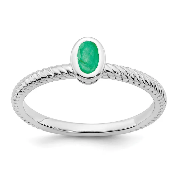 Rings Goldia Solid 14k White Gold Oval Bezel Simulated Emerald Ring