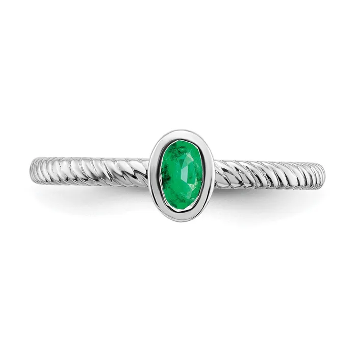 Rings Goldia Solid 14k White Gold Oval Bezel Simulated Emerald Ring