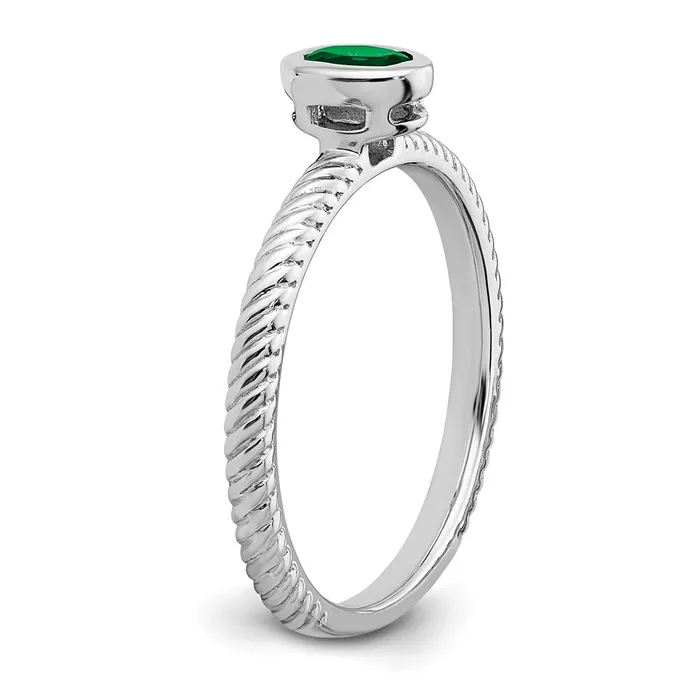 Rings Goldia Solid 14k White Gold Oval Bezel Simulated Emerald Ring