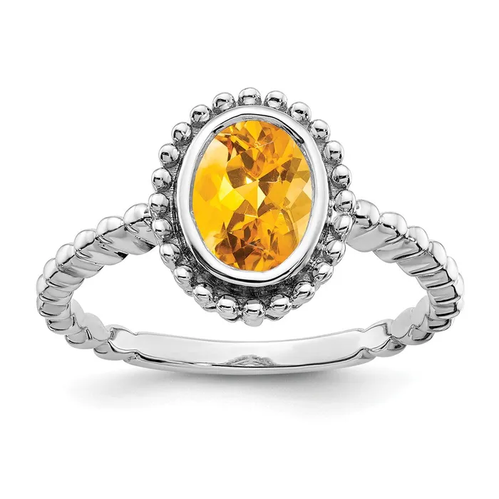 Rings Goldia Solid 14k White Gold Oval Simulated Citrine Ring