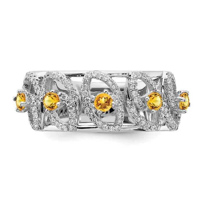 Rings Goldia Solid 14k White Gold Polished Simulated CZ and Citrine Ring