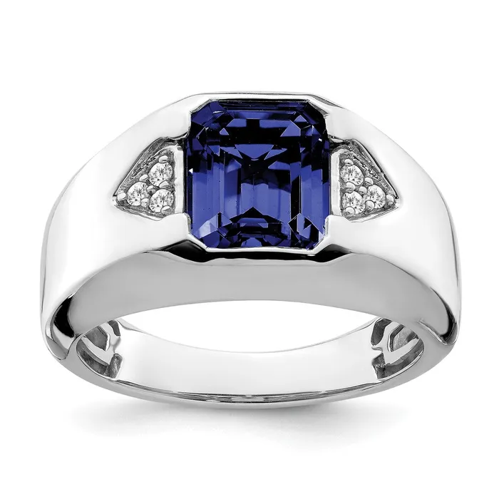 Rings Goldia Solid 14k White Gold Simulated Emerald Simulatedcut Created Sapphire and CZ Mens Ring Rings Goldia Solid 14k White Gold Simulated Emerald Simulatedcut Created Sapphire and CZ Mens Ring