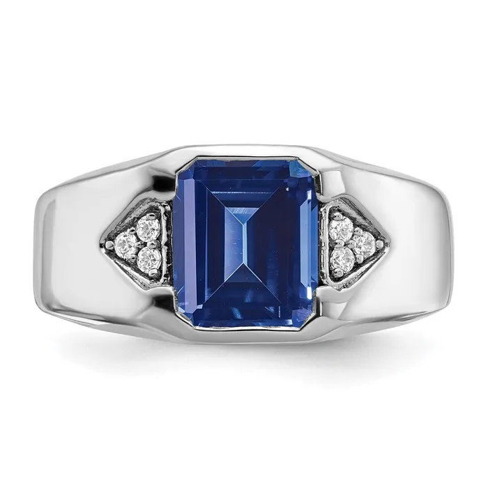 Rings Goldia Solid 14k White Gold Simulated Emerald Simulatedcut Created Sapphire and CZ Mens Ring