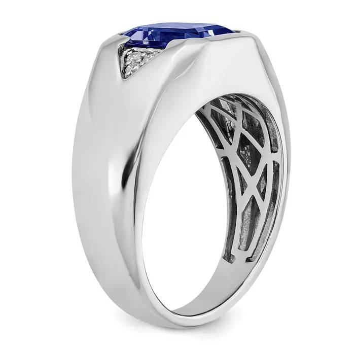 Rings Goldia Solid 14k White Gold Simulated Emerald Simulatedcut Created Sapphire and CZ Mens Ring