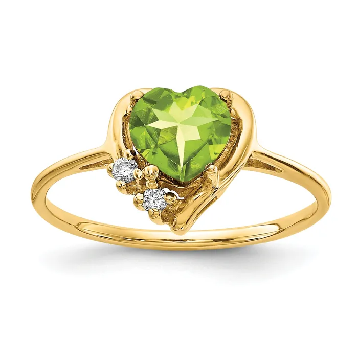 Rings Goldia Solid 14k Yellow Gold 6mm Heart Simulated Peridot AA CZ Ring Rings Goldia Solid 14k Yellow Gold 6mm Heart Simulated Peridot AA CZ Ring