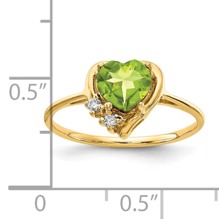 Rings Goldia Solid 14k Yellow Gold 6mm Heart Simulated Peridot AA CZ Ring