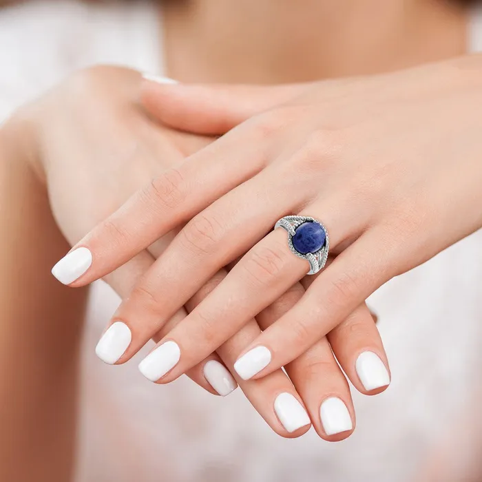 Rings Goldia Sterling Silver Rhodiumplated Lapis and Diamond Ring
