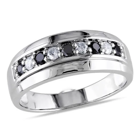 Rings JMS always Original Amour 10k White Gold 12 CT TDW Black and White Diamond Mens Wedding Band Ring Rings JMS always Original Amour 10k White Gold 12 CT TDW Black and White Diamond Mens Wedding Band Ring