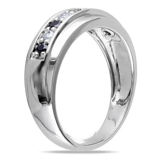 Rings JMS always Original Amour 10k White Gold 12 CT TDW Black and White Diamond Mens Wedding Band Ring