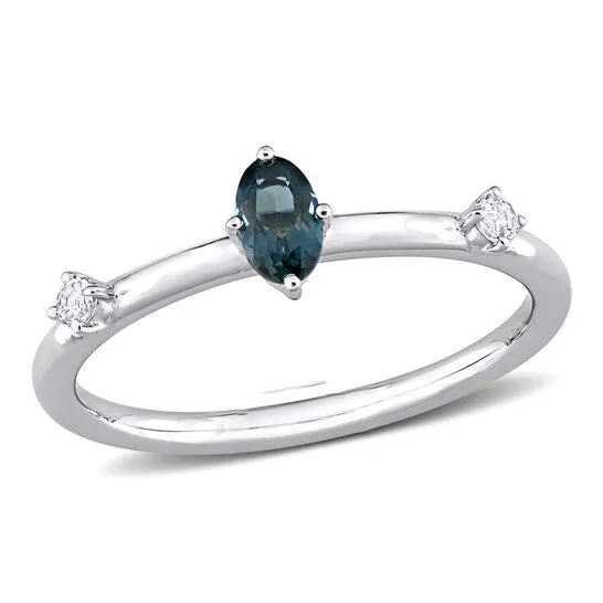 Rings JMS always Original Amour 10k White Gold 13 CT TGW Oval London Blue Topaz and White Topaz Stackable Ring