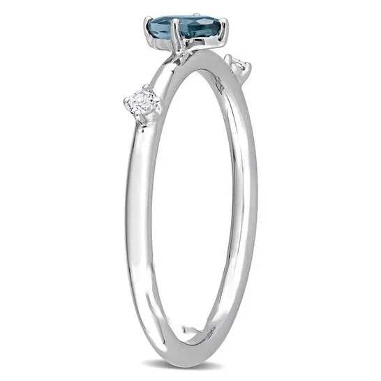 Rings JMS always Original Amour 10k White Gold 13 CT TGW Oval London Blue Topaz and White Topaz Stackable Ring Rings JMS always Original Amour 10k White Gold 13 CT TGW Oval London Blue Topaz and White Topaz Stackable Ring