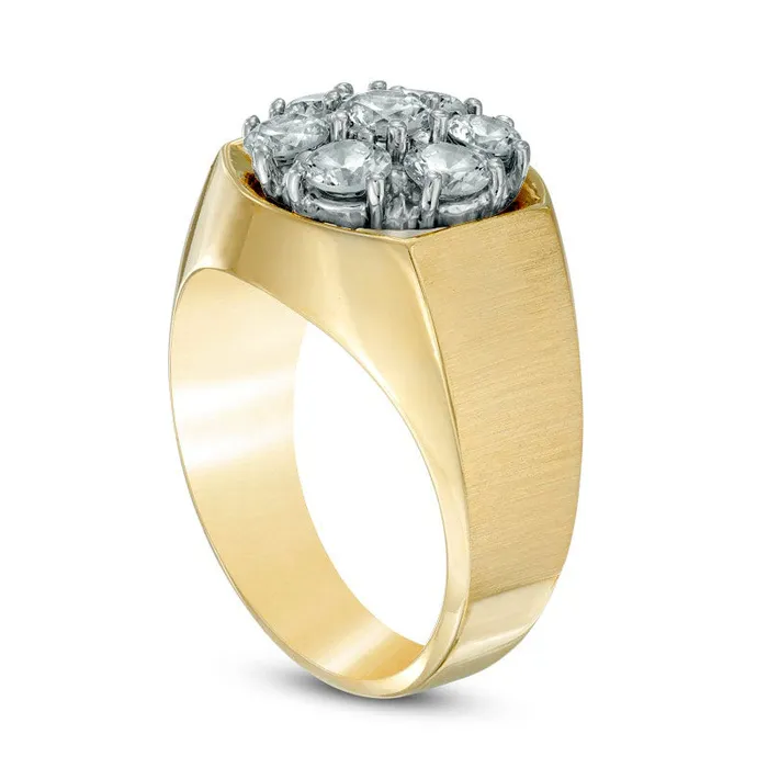 Rings Mens 15 CT TW Natural Diamond Cluster Comfort Fit Ring in Solid 10K Yellow Gold Goldia
