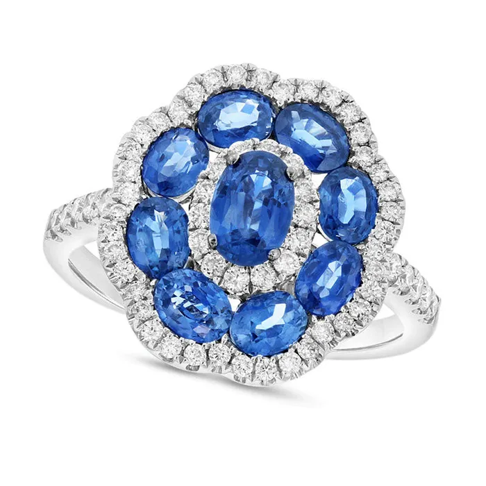 Rings Oval Blue Sapphire and 038 CT TW Natural Diamond Scallop Frame Flower Ring in Solid 14K White Gold Goldia Rings Oval Blue Sapphire and 038 CT TW Natural Diamond Scallop Frame Flower Ring in Solid 14K White Gold Goldia