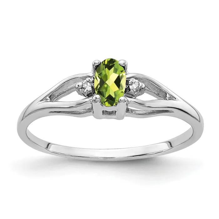 Rings Solid 14k White Gold 5x3mm Oval Simulated Peridot AAA CZ Ring Goldia