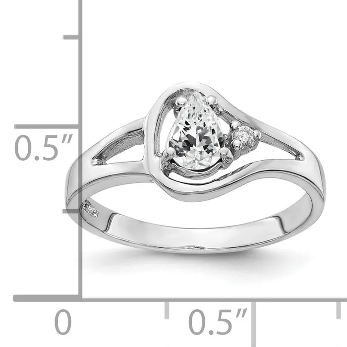 Rings Solid 14k White Gold 6x4mm Pear Cubic Zirconia VS Simulated CZ Ring Goldia
