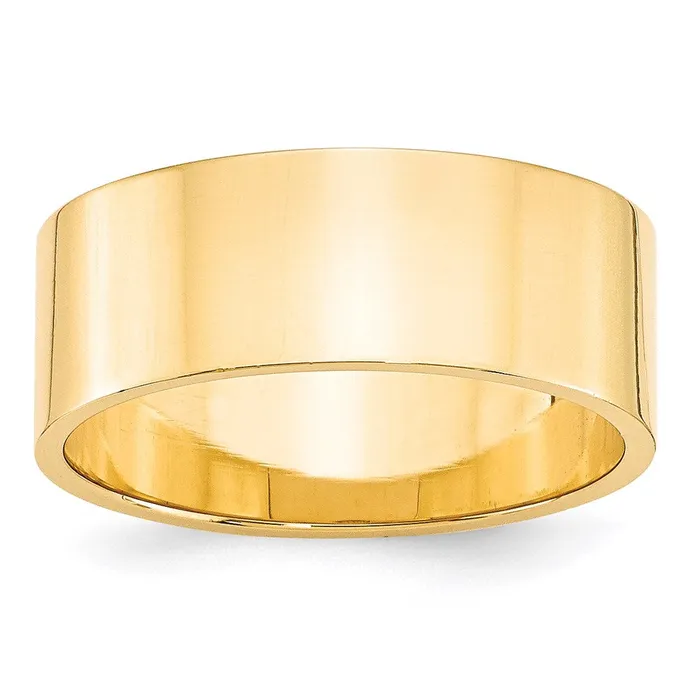Rings Solid 18K Yellow Gold 8mm Light Weight Flat MensWomens Wedding Band Ring Size 95 Goldia
