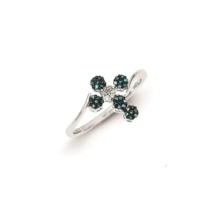 Rings Sterling Silver Blue and White Diamond Cross Ring Goldia