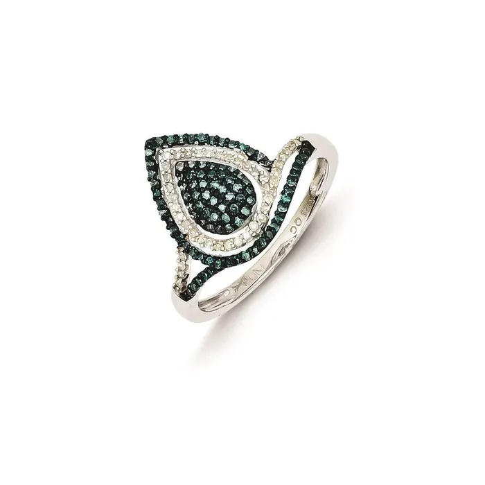 Rings Sterling Silver Rhodium Plated Blue and White Diamond Ring Goldia