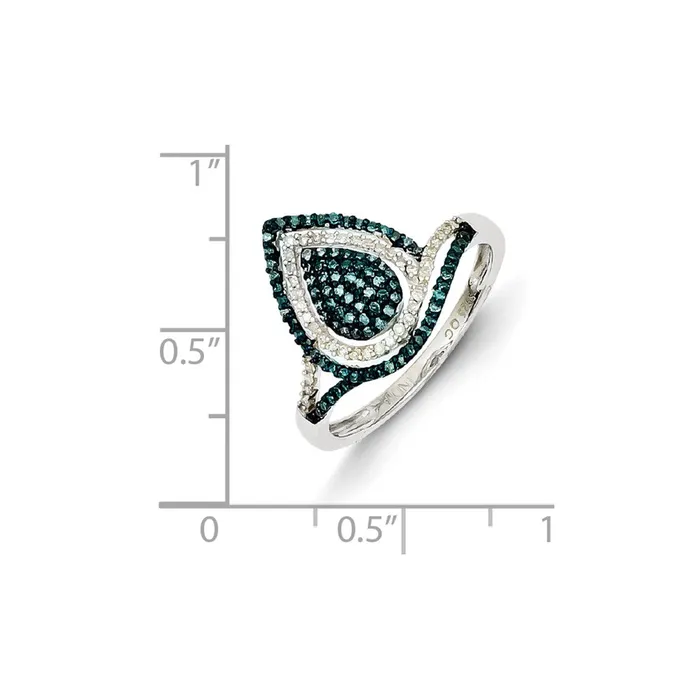 Rings Sterling Silver Rhodium Plated Blue and White Diamond Ring Goldia