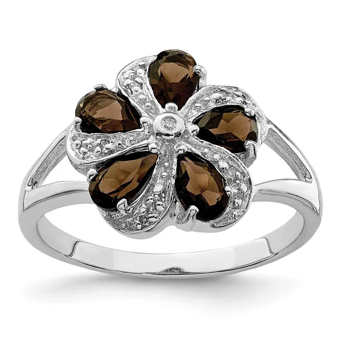 Rings Sterling Silver Rhodium Smoky Quartz Diamond Ring Goldia