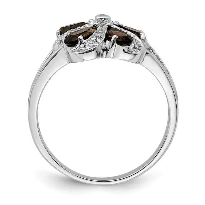 Rings Sterling Silver Rhodium Smoky Quartz Diamond Ring Goldia