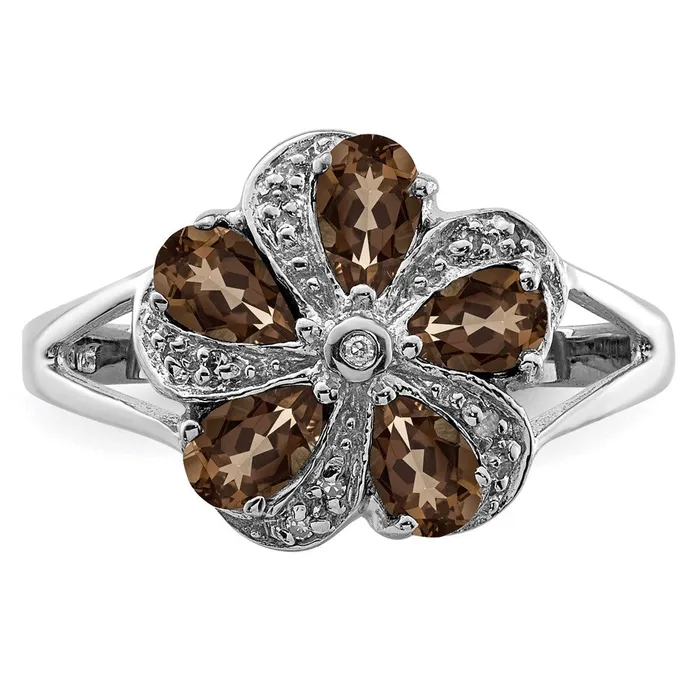 Rings Sterling Silver Rhodium Smoky Quartz Diamond Ring Goldia