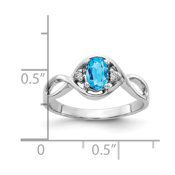 Solid 14k White Gold 6x4mm Oval Simulated Blue Topaz A CZ Ring Goldia Rings