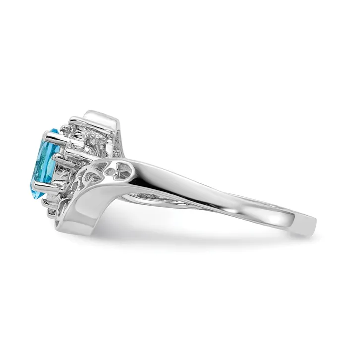 Solid 14k White Gold 6x4mm Oval Simulated Blue Topaz A CZ Ring Goldia Rings