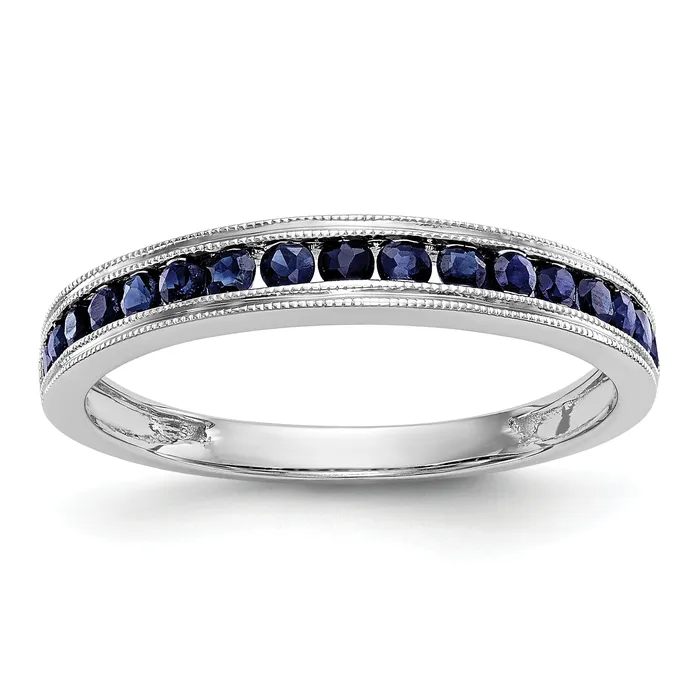 Solid 14k White Gold Blue Simulated Sapphire Band Goldia Rings