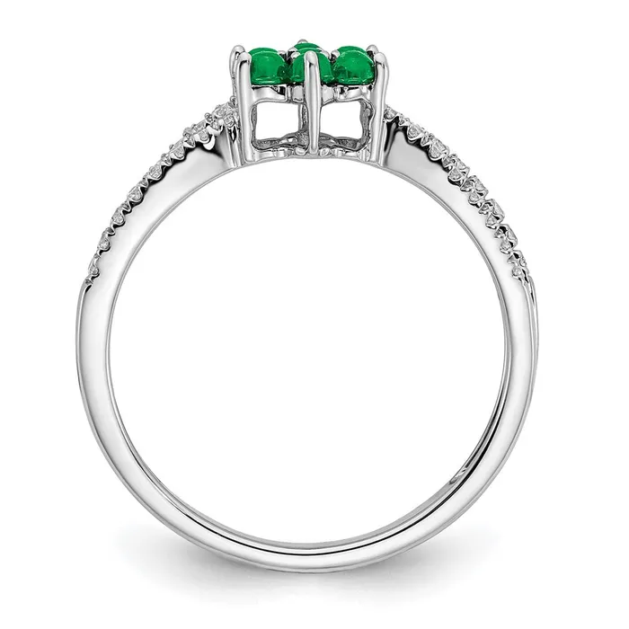 Solid 14k White Gold Simulated Emerald and CZ Floral Ring Goldia Rings
